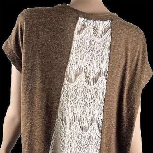A’reve Anthropologie Lg V Neck Sleeveless Brown Tunic Lace Panel Mid Length - Picture 6 of 8